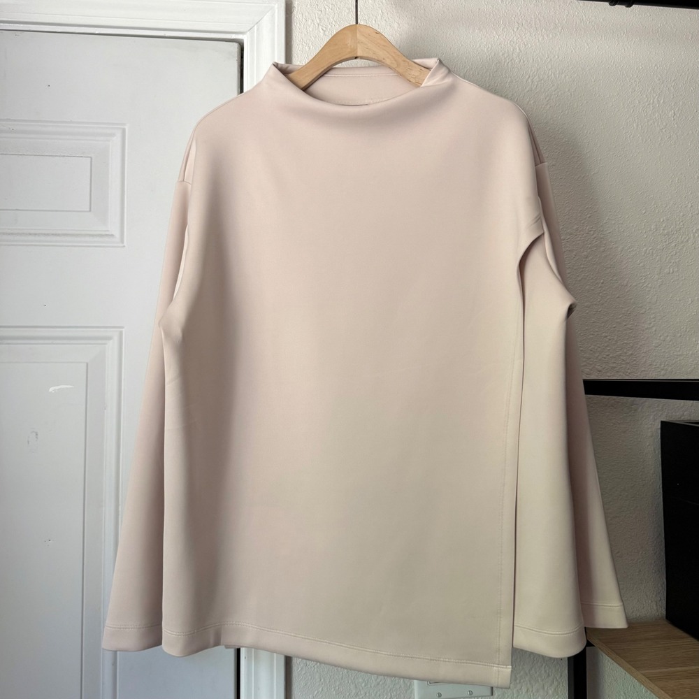 ADAY cream mock funnel neck neoprene scuba boxy oversized pullover sweater